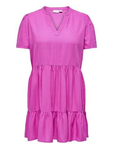 Cartiri-Caro S/S V-Neck Lin Dress Tlr Pink ONLY Carmakoma