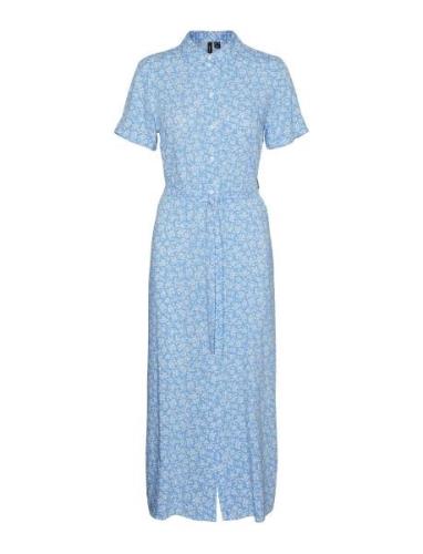 Vmeasy Joy S/S Long Shirt Dress Wvn Ga Blue Vero Moda