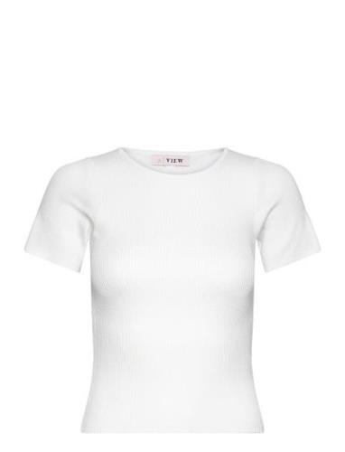 Rib Knit Short Sleeve Top White A-View