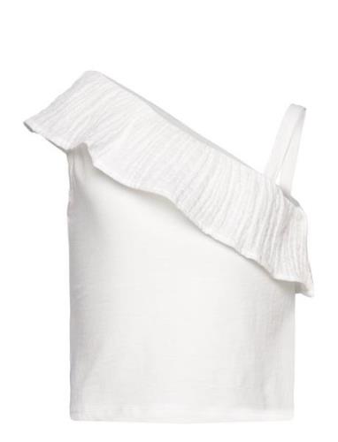 Ruffled Asymmetric T-Shirt White Mango