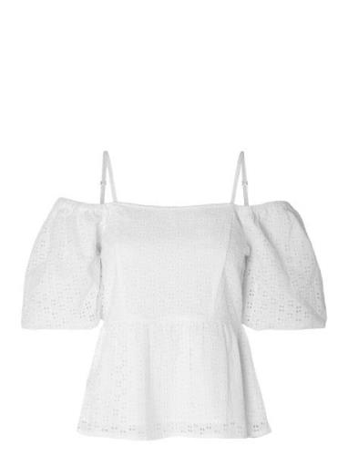 Slfanelli 3/4 On Off Shoulder Top B White Selected Femme