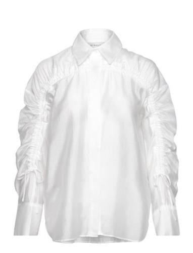 Line Sheer Drawstring Detail Shirt White Malina