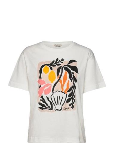 Rel Palm Print Ss T-Shirt White GANT