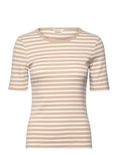 Slim Striped 1X1 Ribbed Ss T-Shirt Cream GANT