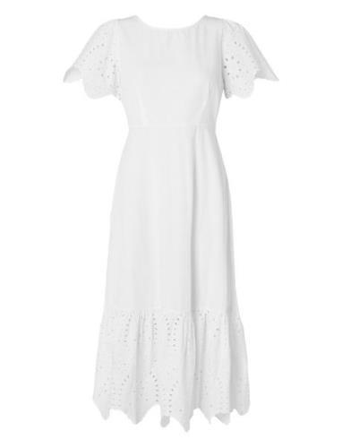 Slfkelli Ss Ankle Broderi Dress B White Selected Femme