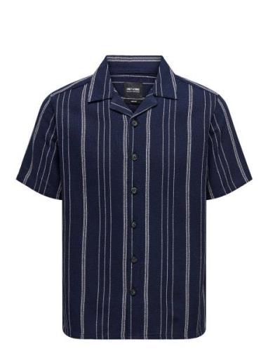 Onstrev Life Reg Ss Struc Stripe Shirt Navy ONLY & SONS