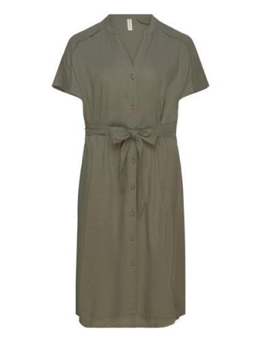 Carcaro S/S Linen Calf Shirt Dress Tlr Khaki ONLY Carmakoma