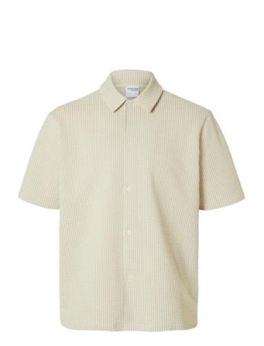 Slhrelaxben Seersucker Ss Jersey Shirt Beige Selected Homme