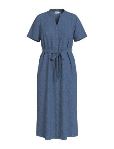 Videlea V-Neck S/S Midi Dress/R/Vol Navy Vila