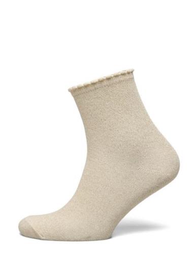 Pcsebby Glitter Long 1P Socks Noos Bc Beige Pieces