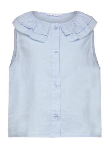 Button Linen-Blend Blouse Blue Mango