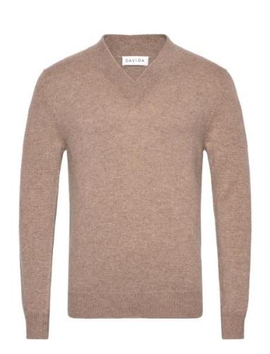 Man Chunky V-Neck Sweater Beige Davida Cashmere