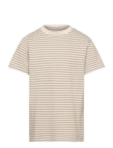 T-Shirt Ss Striped Rib Beige Huttelihut