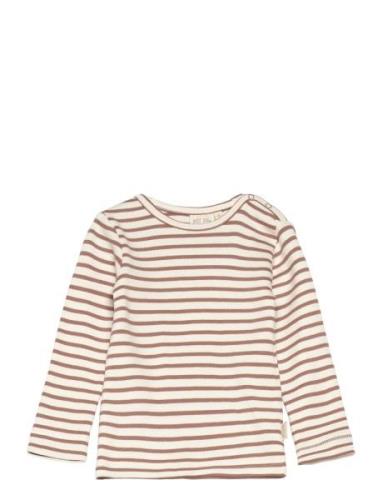 T-Shirt L/S Modal Striped Brown Petit Piao