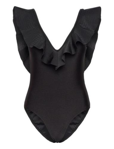 Paola Ruffled V-Neck Swimsuit Black Malina