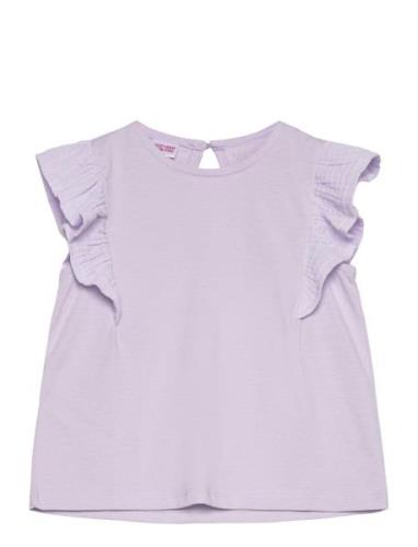 Short-Sleeved Ruffle T-Shirt Purple Mango