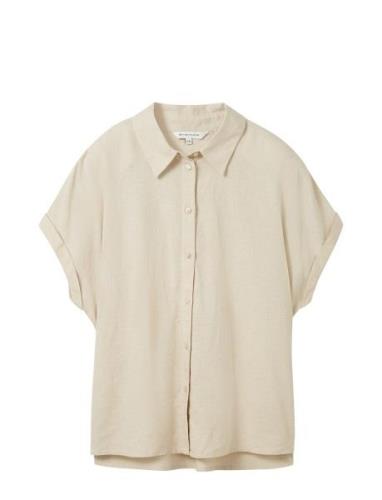 Shortsleeve Blouse With Linen Beige Tom Tailor