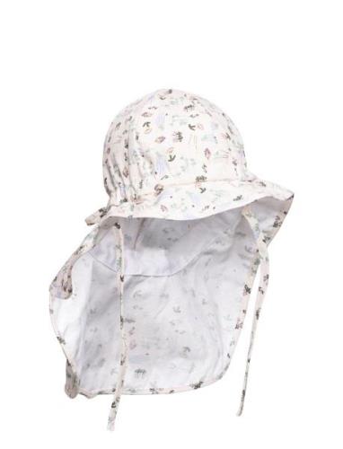 Hat W/Neck & Ties W/Print Cream Melton