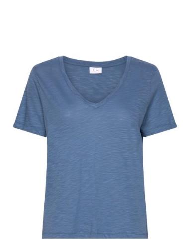 Vinova V-Neck S/S Top-Noos Blue Vila