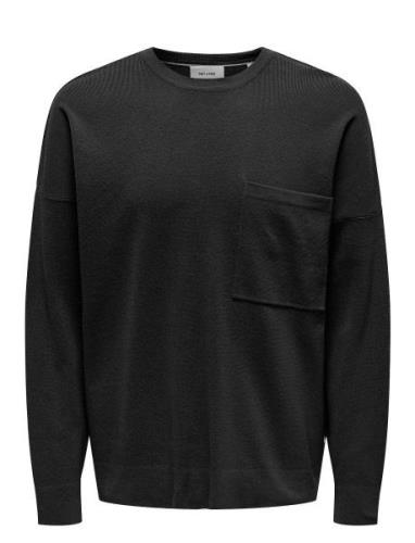 Onslamai Ovz 12 Ls Pocket Crew Knit Black ONLY & SONS