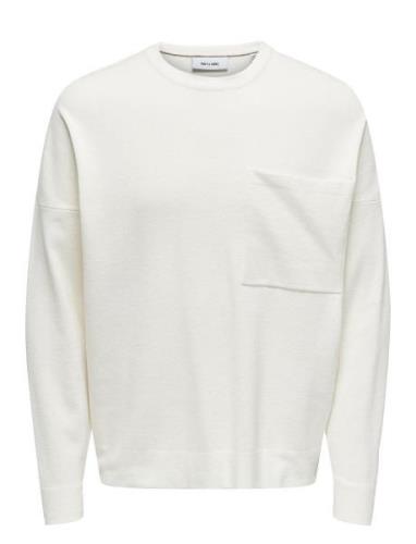 Onslamai Ovz 12 Ls Pocket Crew Knit White ONLY & SONS