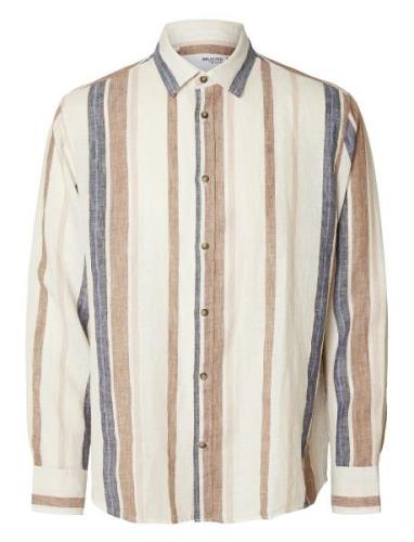 Slhrelax-Linen Wide Stripe Shirt Ls Beige Selected Homme