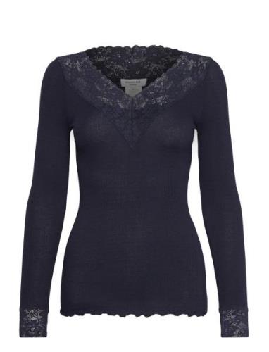 Organic T-Shirt W/ Lace Navy Rosemunde