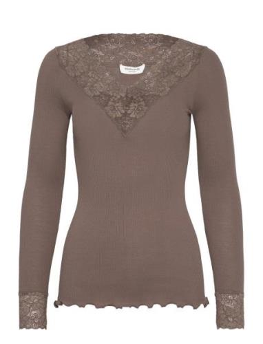 Organic T-Shirt W/ Lace Brown Rosemunde