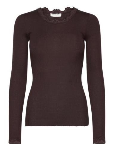 Silk T-Shirt W/ Lace Brown Rosemunde