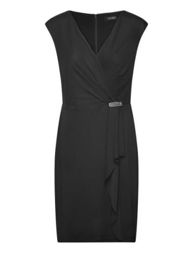 Str Matte Jersey-Cktl Dress W/ Trim Black Lauren Ralph Lauren