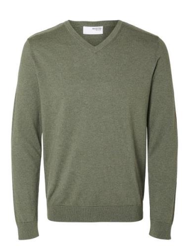 Slhberg Ls Knit V-Neck Noos Green Selected Homme