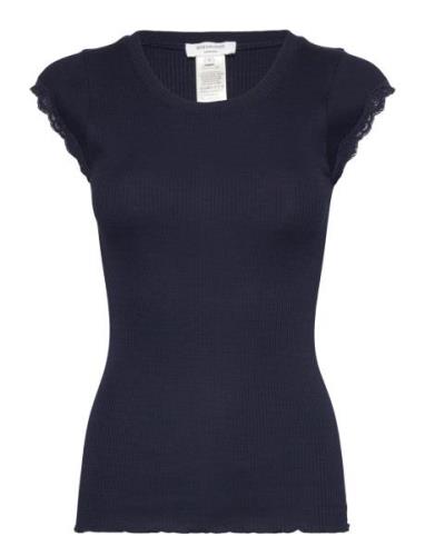 Short Sleeve Top W/ Lace Navy Rosemunde