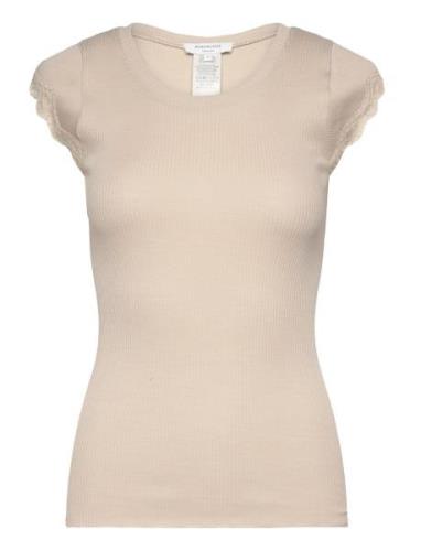 Short Sleeve Top W/ Lace Beige Rosemunde