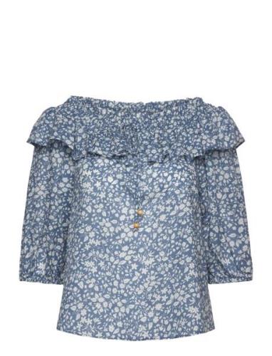 Floral Voile Off-The-Shoulder Blouse Navy Lauren Ralph Lauren