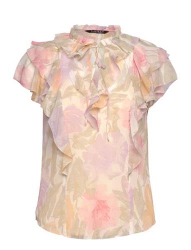 Floral Ruffle-Trim Georgette Blouse Pink Lauren Ralph Lauren