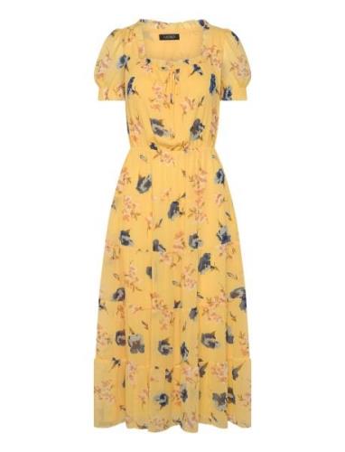 Floral Georgette Puff-Sleeve Midi Dress Yellow Lauren Ralph Lauren