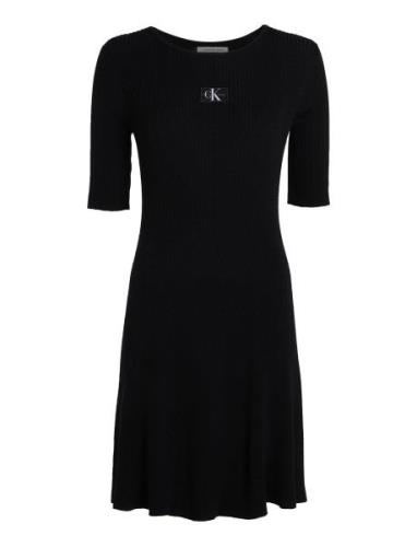 Woven Label Ss Sweater Dress Black Calvin Klein Jeans