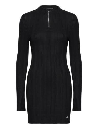 Variegtaed Rib Half Zip Ls Dress Black Calvin Klein Jeans