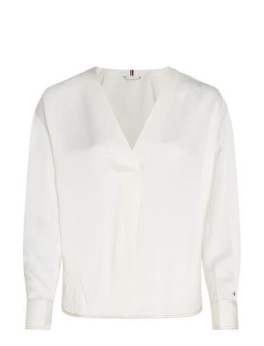 Rwb Stitch V-Neck Ls Blouse White Tommy Hilfiger