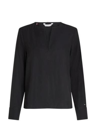 Viscose Regular V-Neck Ls Blouse Black Tommy Hilfiger