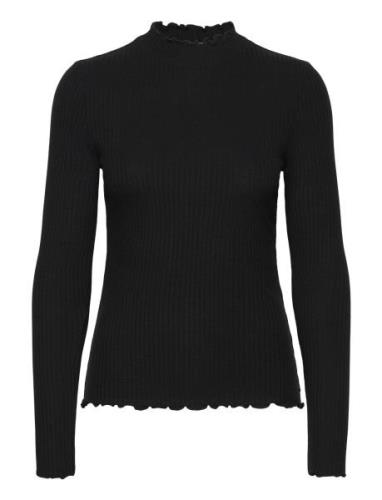 Rib T-Shirt With Frill Black Tom Tailor