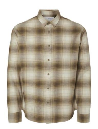 Slhslimowen-Brushed Shirt Ls Noos Brown Selected Homme