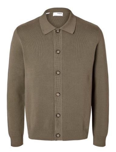 Slhmattis Ls Knit Polo Cardigan Brown Selected Homme