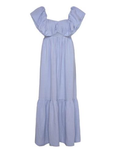 Emilie Frill Detailed Linen Blend Maxi Dress Blue Malina