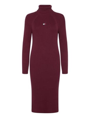 Tjw Mockneck Badge Sweater Dress Burgundy Tommy Jeans