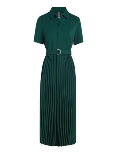 Visc Mix Pleated Polo Dress Ss Green Tommy Hilfiger