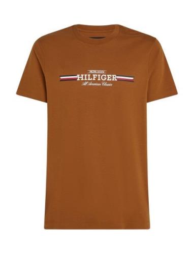 Hilfiger Chest Stripe Tee Brown Tommy Hilfiger