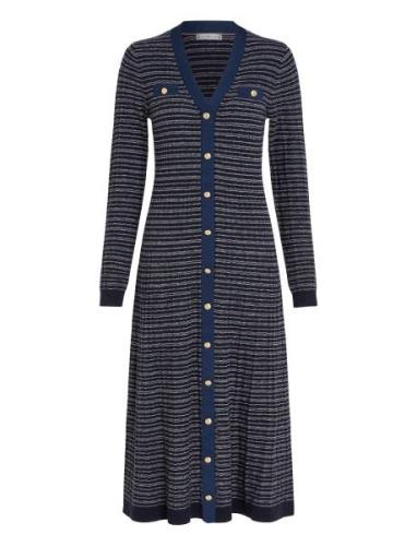 Textured V-Neck Swt Maxi Dress Navy Tommy Hilfiger