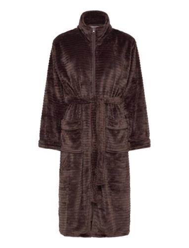 Fine Fleece Robe W Zipper Brown Missya