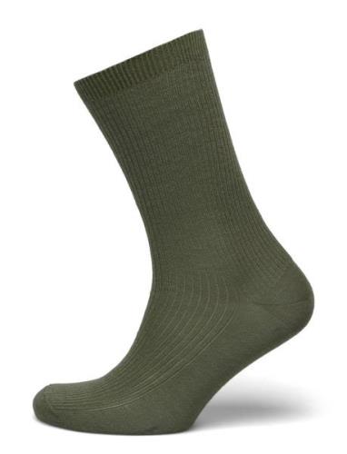 Fine Wool Rib Socks Green Mp Denmark